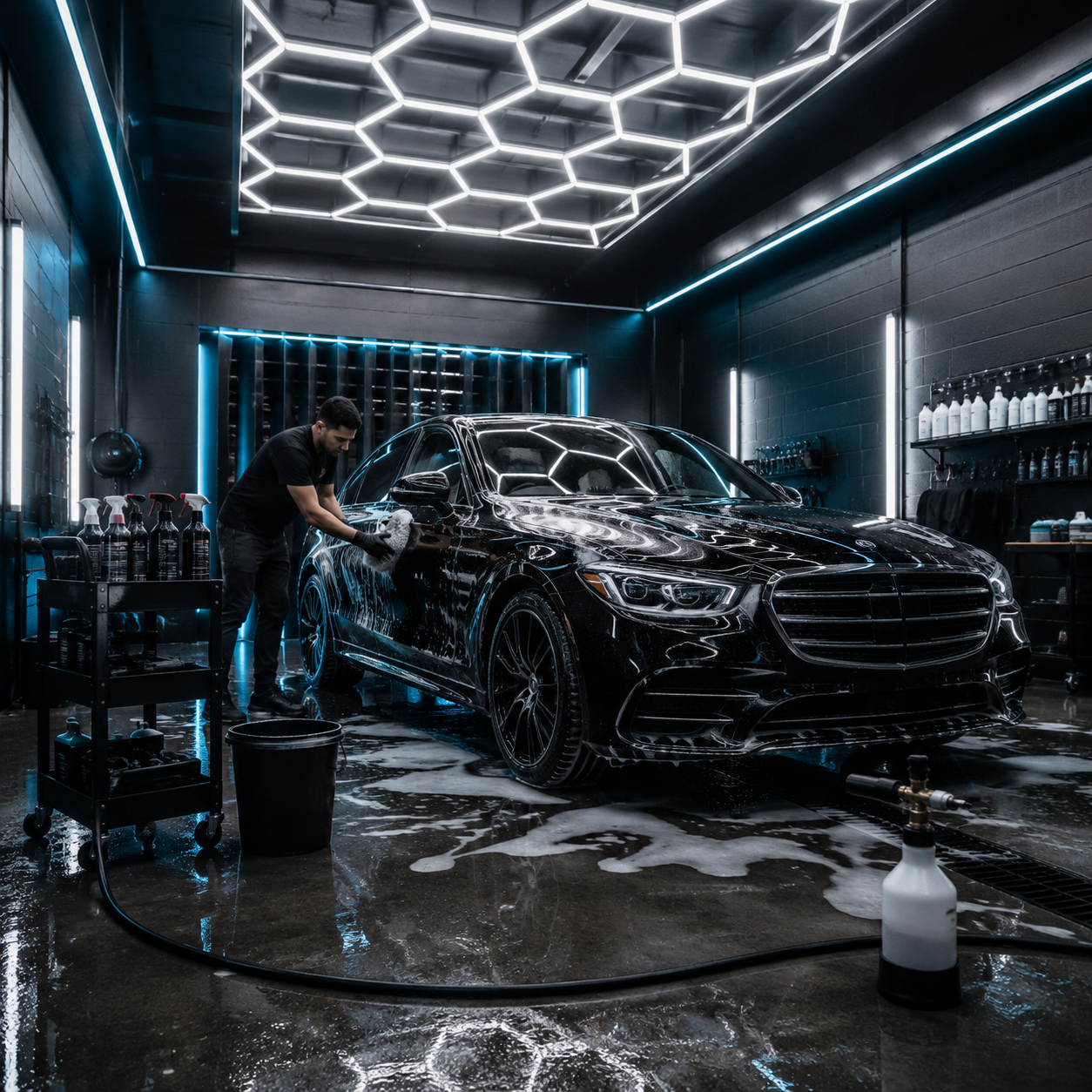 LED-lit detailing studio bay